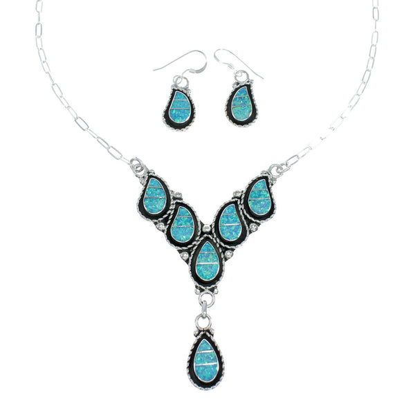 Zuni Sterling Silver & Opal Inlay Necklace Set SN20303